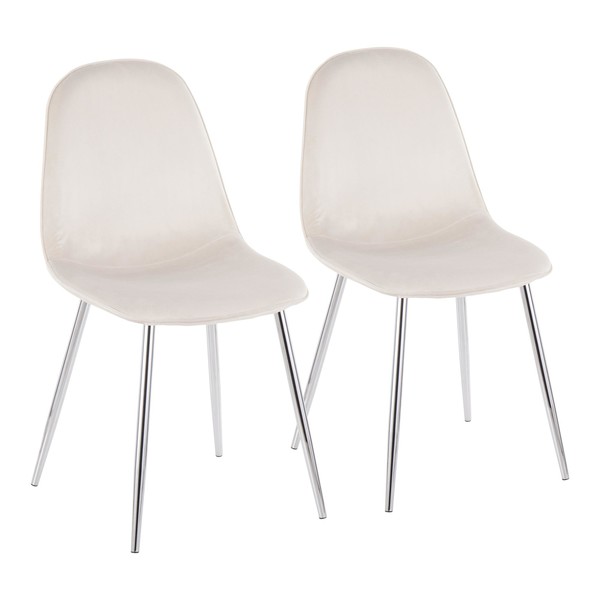Lumisource Pebble Chair in Chrome and Cream Velvet, PK 2 CH-PEBBLE SVVCR2